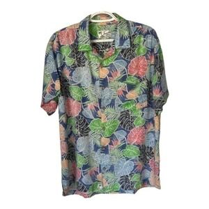 Trunks Surf & Swim Co Beach Hawaiian Leaf Print Multicolor Button Up Shirt Sz L